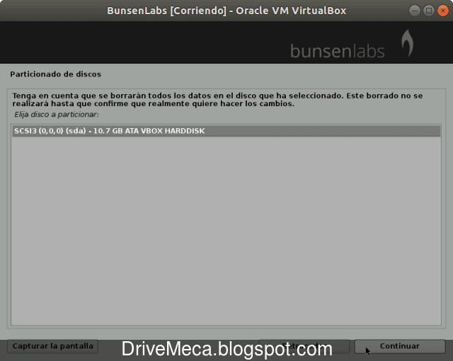 Seleccionamos el disco a particionar Seleccionamos el disco a particionar