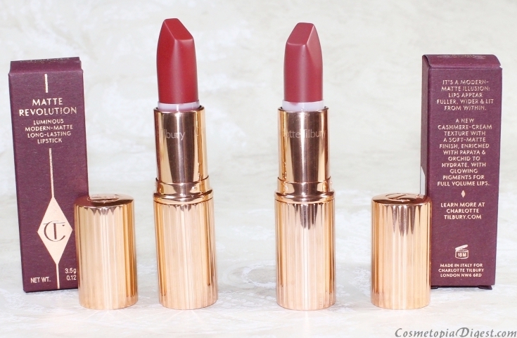 Here is the review and swatches of Charlotte Tilbury Matte Revolution Lipsticks in Bond Girl and Walk of Shame.