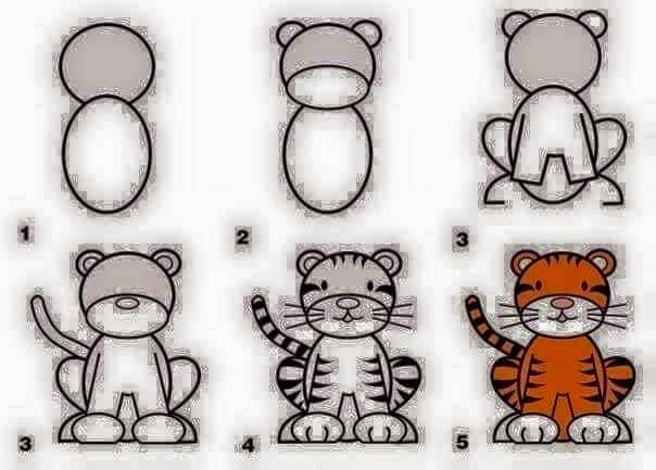 Contoh gambar hewan mudah dengan teknik sederhana.