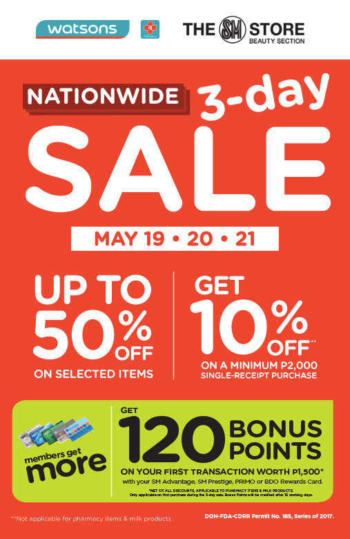 Manila Shopper Watsons Nationwide 3day SALE May 2017