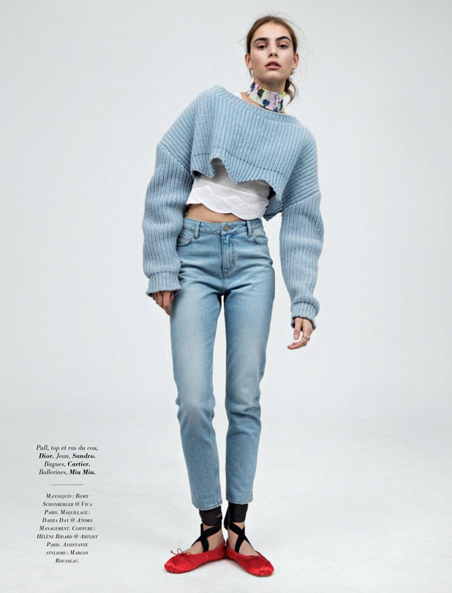 Glamour France March 2016, Romy Schönberger -2 Christian Dior 2016 SS RTW Serenity Blue Cropped Sweater Editorials