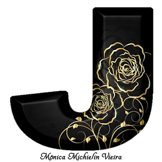 Abecedario Negro con Rosas en Dorado. Golden Roses in Black Alphabet.