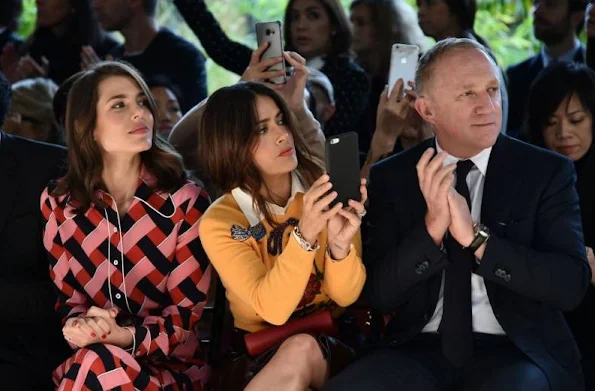 Charlotte Casiraghi and Salma Hayek attend the Gucci show during the Milan Fashion Week Spring/Summer 2016