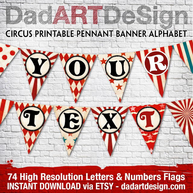 Custom Pennant Banner - Vintage Circus Alphabet instant download via Etsy