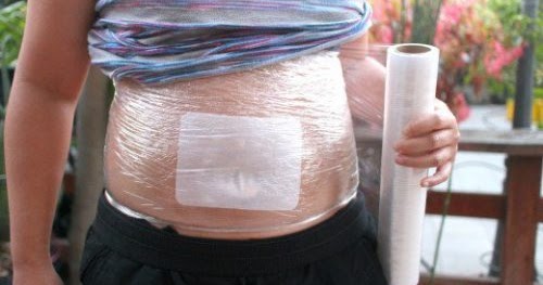 Apply this plastic stomach wrap to your abdomen and watch the