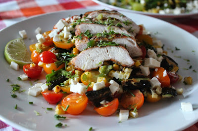 Grilled chicken and corn salad with feta and jalapeño-lime dressing