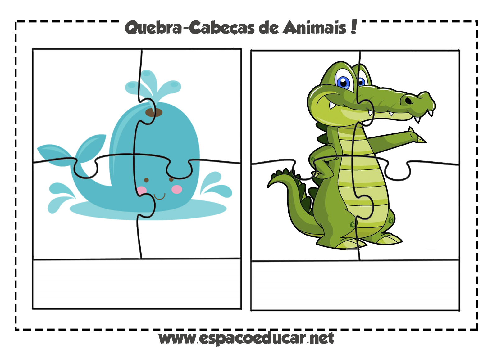 Jogo educativo grátis: quebra-cabeça de animais para imprimir e