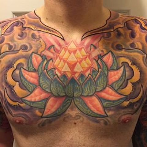 Lotus Flower Tattoo Men Chest