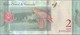 Venezuela Currency 2 Bolivares Soberanos banknote 2018 Yellow-shouldered amazon parrot