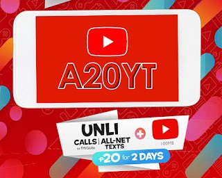 TM A20YT - 2 Days Unli Calls and All Net texts + YouTube and more TM A20YT - 2 Days Unli Calls and All Net texts + YouTube and more