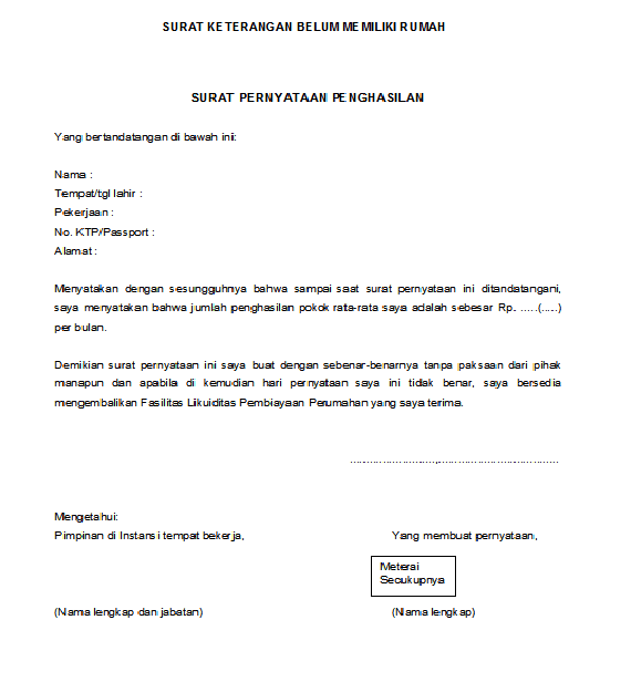 20 Contoh Surat Keterangan Penghasilan