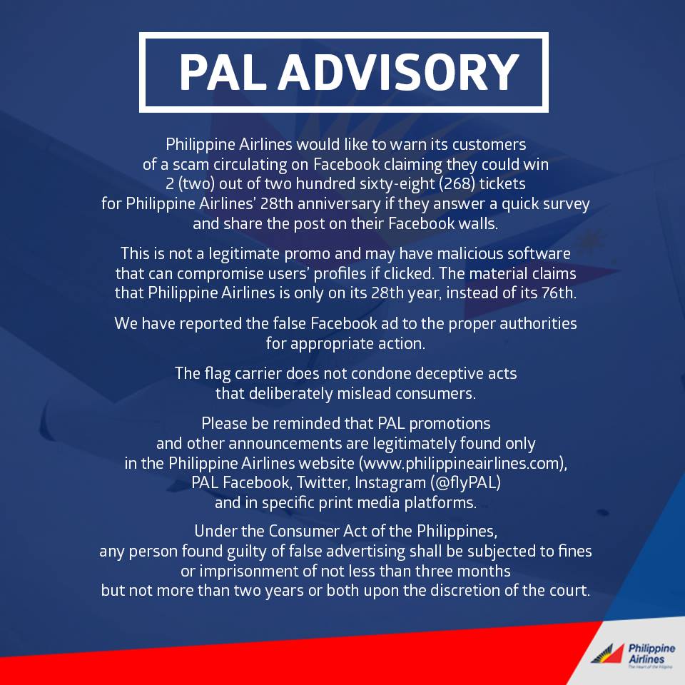 pal new year promo beware free ticket from philippine airlines a hoax pal new year promo beware free ticket from philippine airlines a hoax