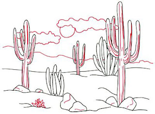 Langkah 3. Cara mudah sketsa/Menggambar pemandangan gurun berkaktus