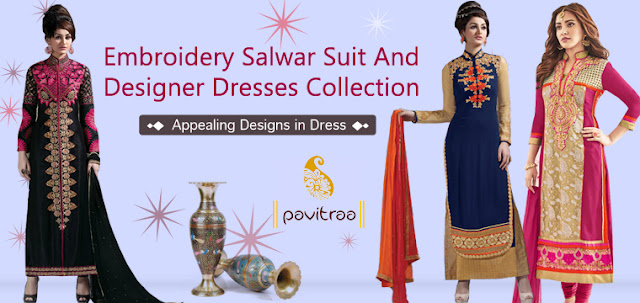 New Latest Trendy Fashionable Embroidery Salwar Suit Dresses kameez at pavitraa.in