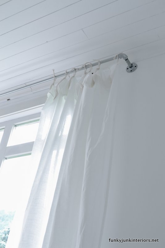 pipe curtain rods white sheet window treatments