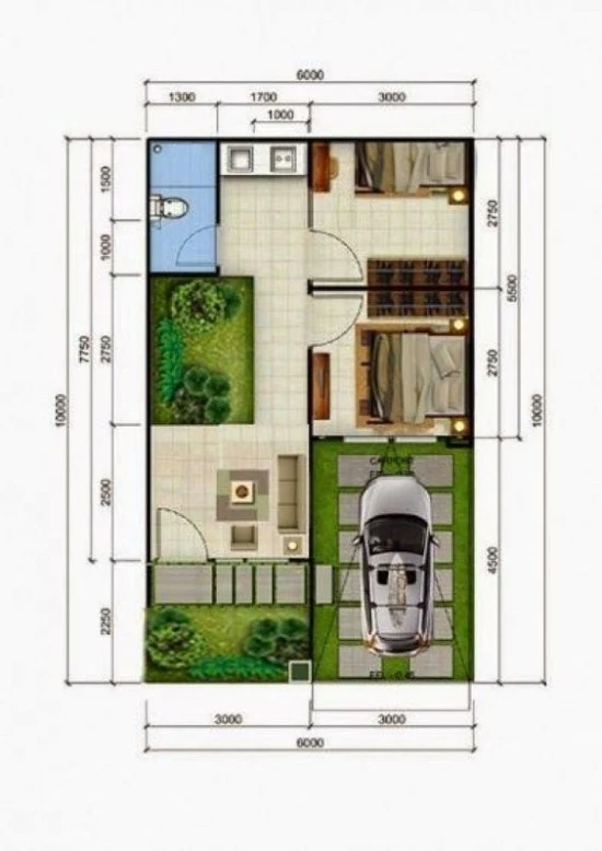 denah rumah minimalis dengan lebar 6 meter 1 lantai