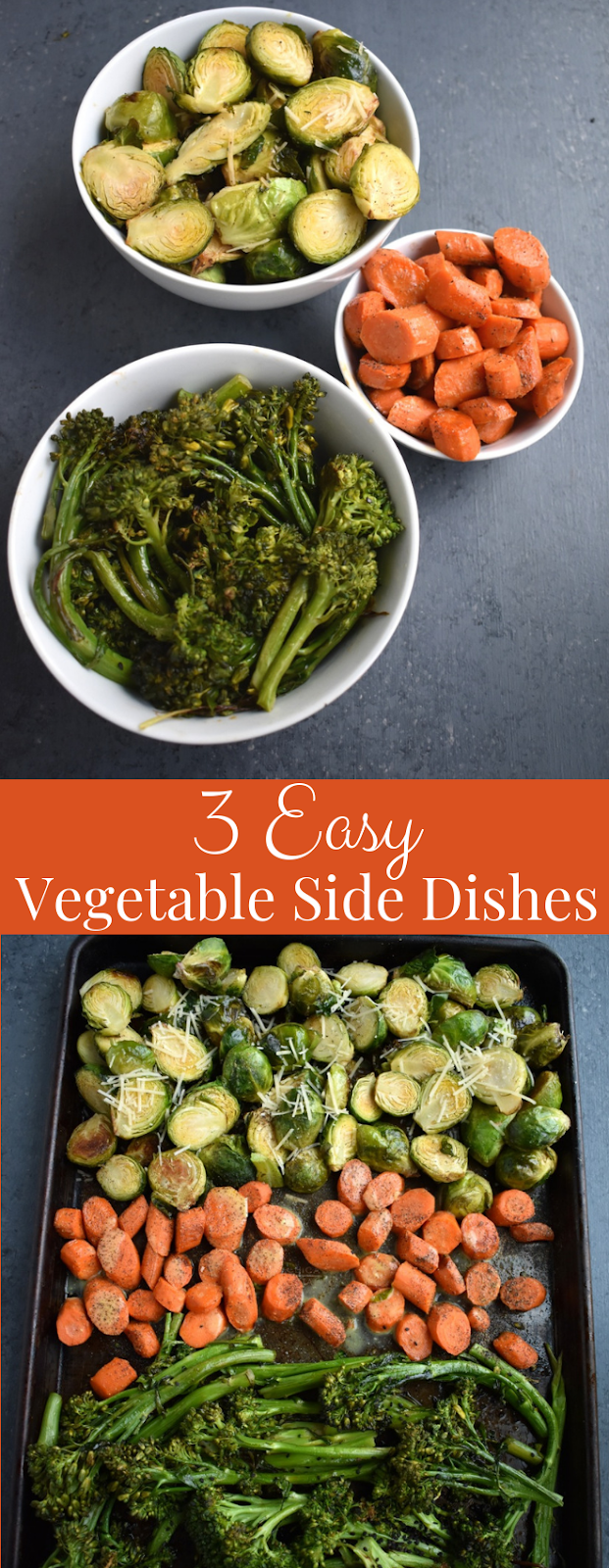 3 Easy Vegetable Side Dishes are perfect when you need a quick healthy side dish! These include Asian Roasted Broccoli, Dijon Roasted Carrots and Garlic, Lemon Parmesan Brussels Sprouts. www.nutritionistreviews.com #vegetable #vegetables #healthy #sidedish #holidays #thanksgiving #christmas