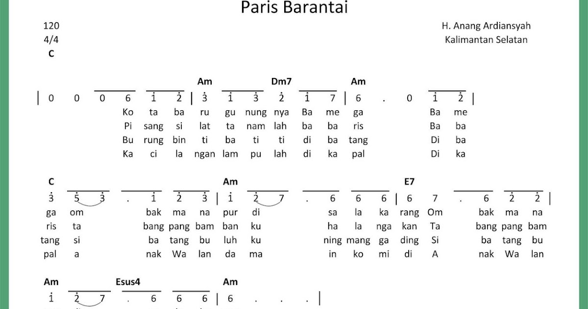 Not Angka Paris Barantai SEPUTAR MUSIK Not Angka Paris Barantai SEPUTAR MUSIK