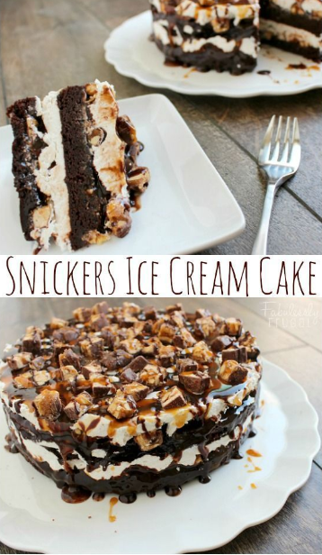 Snickers Ice Cream Cake Recipe with Brownie Layers