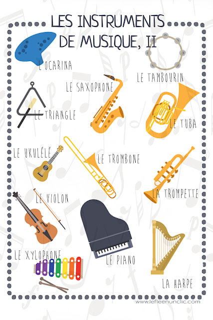 vocabulaire, les instruments, infographie gratuite