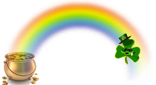 St. Patrick Greeting, St. Pattys day greeting, rainbow, pot of gold, green clover