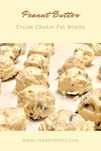 Peanut butter cream cheese fat bombs on a cookie sheet