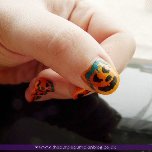 Pumpkin Jack O'Lantern Nail Art for Halloween at The Purple Pumpkin Blog
