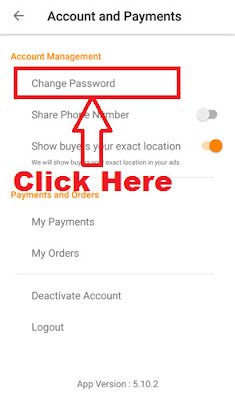 change olx account login password in olx app