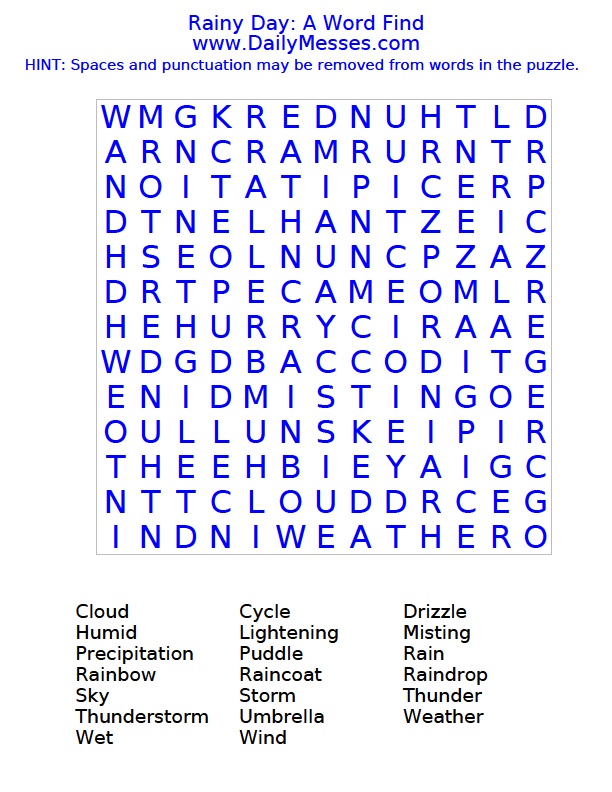 Daily Messes Rainy Day A Word Find Daily Messes Rainy Day A Word Find