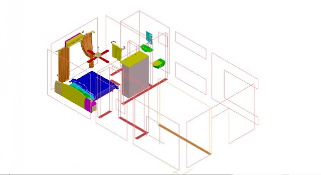 BEDROOM AREA 3D INTERIOR BLOCK LAYOUT AUTOCAD FILE