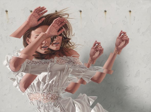 As incríveis pinturas e murais foto-realistas com mulheres e glitches de James Bullough James Bullough arte pinturas murais mulheres glitches foto realistas beleza