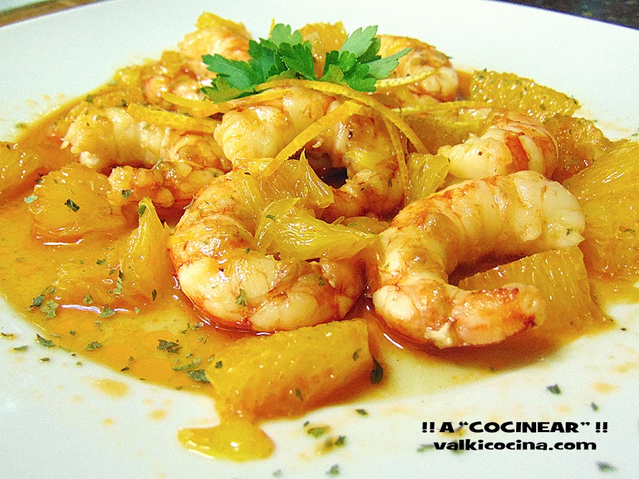 Langostinos o gambones a la naranja