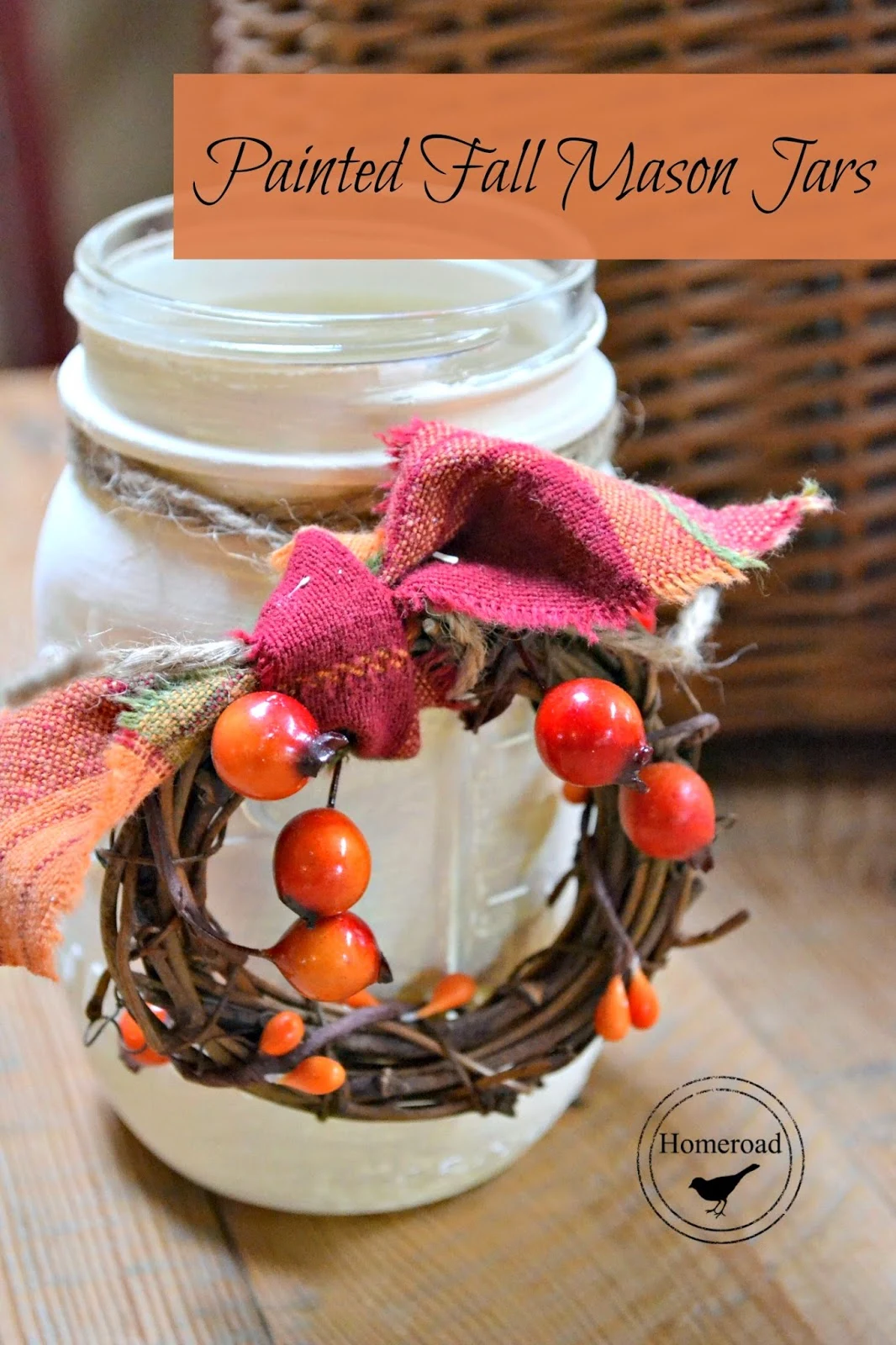 white mason jar with tiny wreath