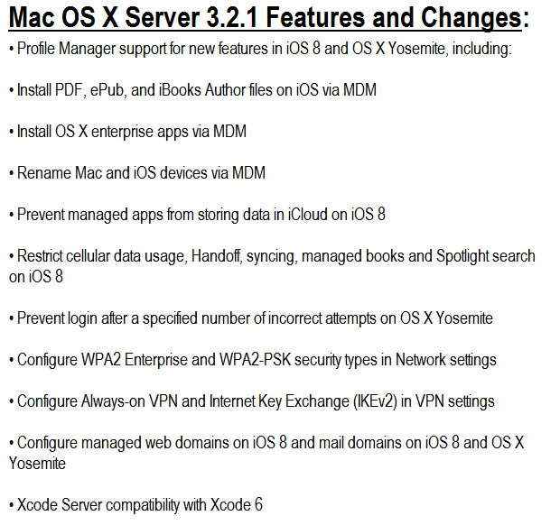 Mac OS X Server 3.2.1 Features and Changes