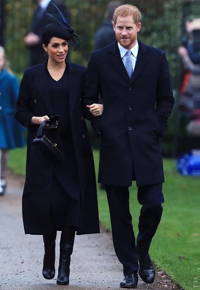 Kate Middleton wore Catherine Walker coat. Meghan Markle wore Victoria Beckham coat. Princess Eugenie wore Andrew Gn Coat. Autumn Phillips in Claire Mischevani coat