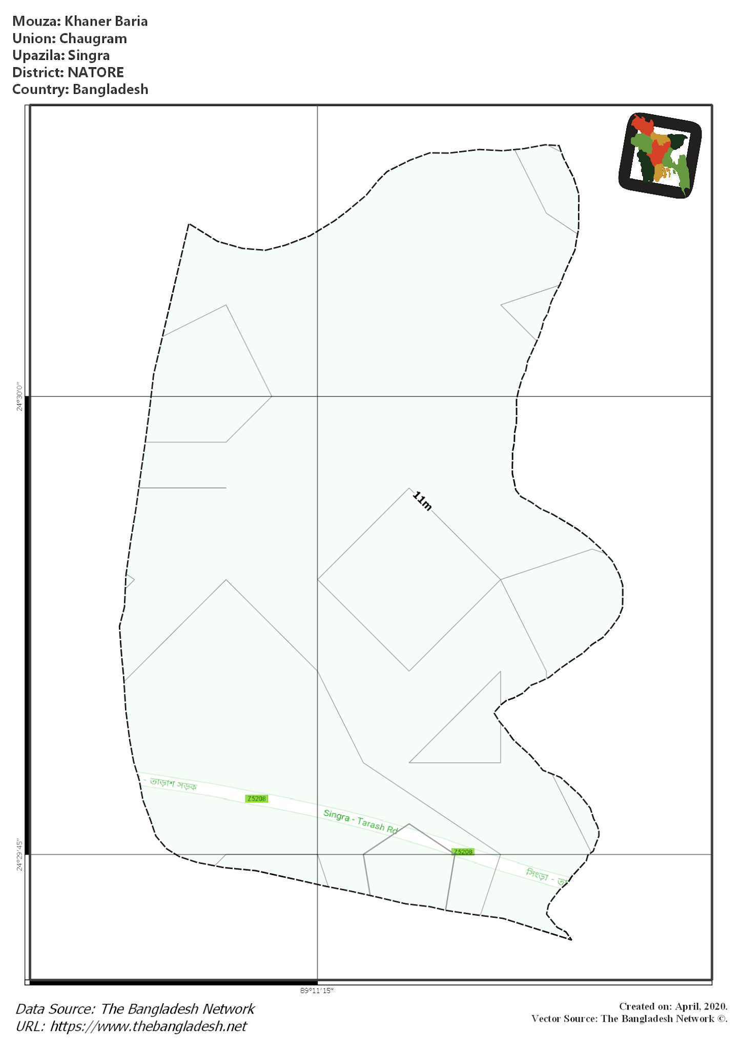 Map of Khaner Baria Mouza of Singra Upazila, NATORE, Bangladesh.