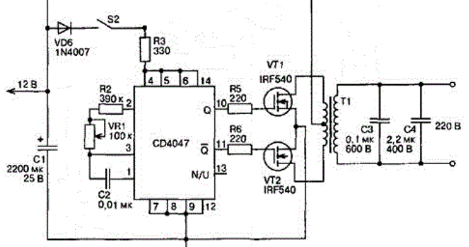 схема преобразователя с 220 на 12 вольт