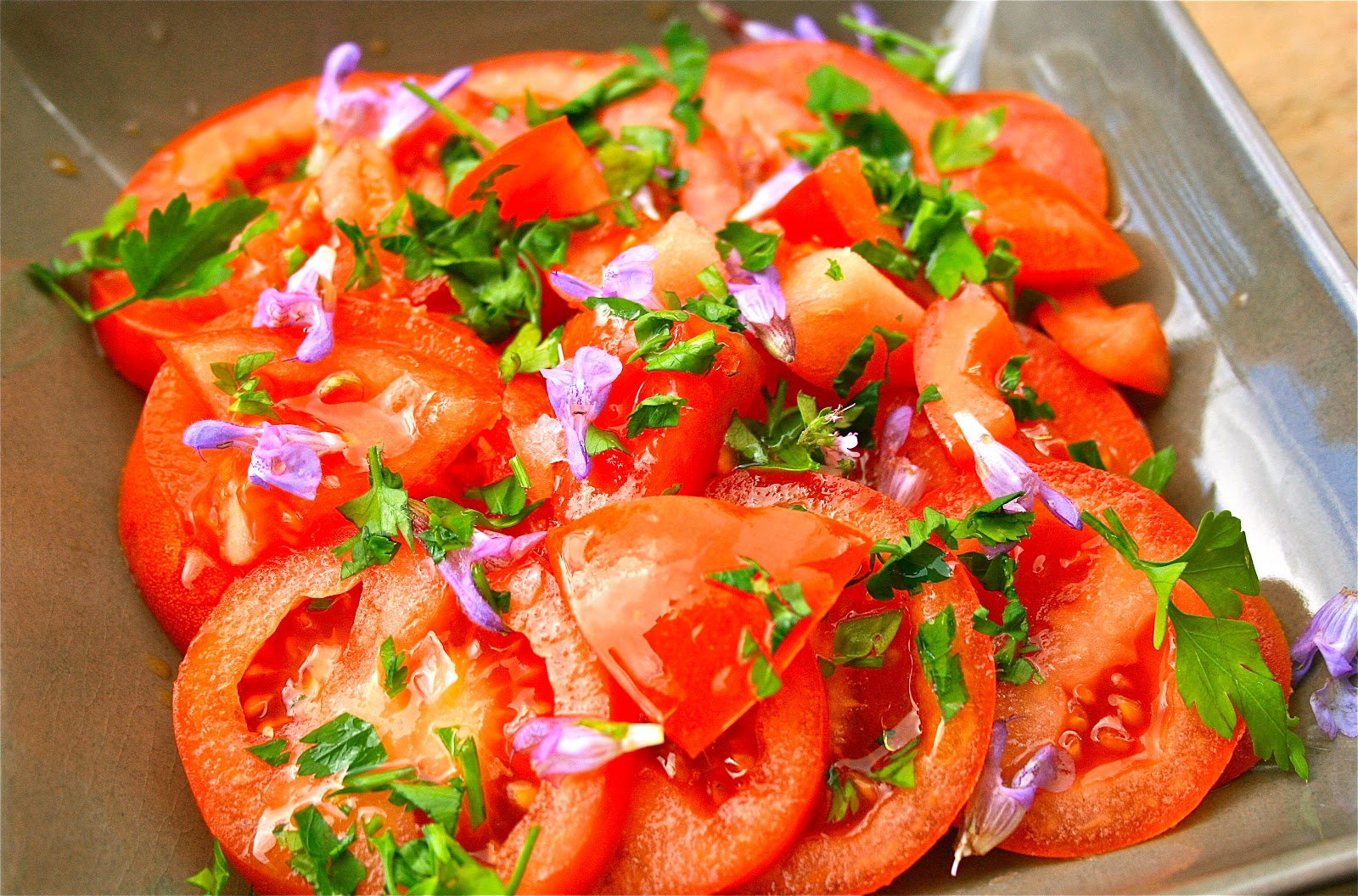 Johnny's Kitchen Sage Flowers and Tomato Salad