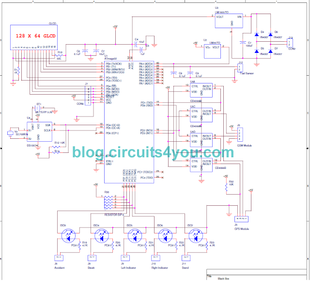 Microcontroller based vehicle tracking and accident detection system circuit