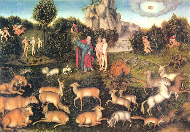 old painting depicting the garden of eden