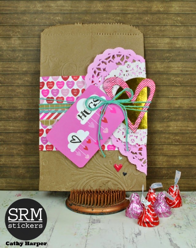 SRM Stickers Blog - Valentine Treat Bgs by Cathy H. - #valentine #treatbags #doilies #twine #glassine #kraft #stickers #love