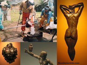 bronze casting, pouring bronze, molten bronze, sculpture, sculptor