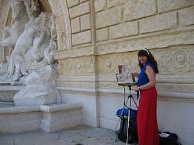 Parco della Montagnola, Bologna, Italy - Kelly Painting The Fountain in plein air