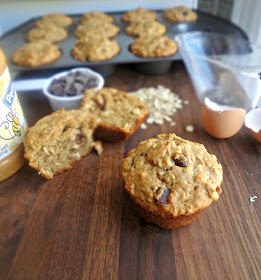 Peanut Butter Chocolate Chip Oat Muffins {HEALTHY}