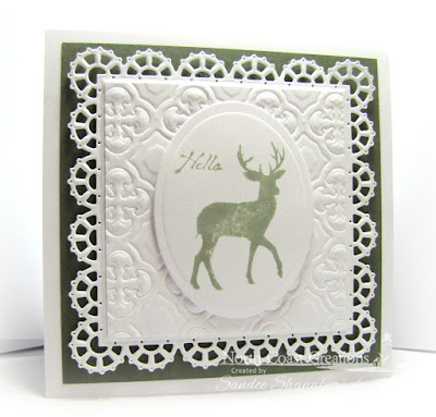 North Coast Creations Stamp sets: Deer Silhouette Greetings, Our Daily Bread Designs Custom Dies: Layered Lacey Squares, Quatrefoil Pattern 