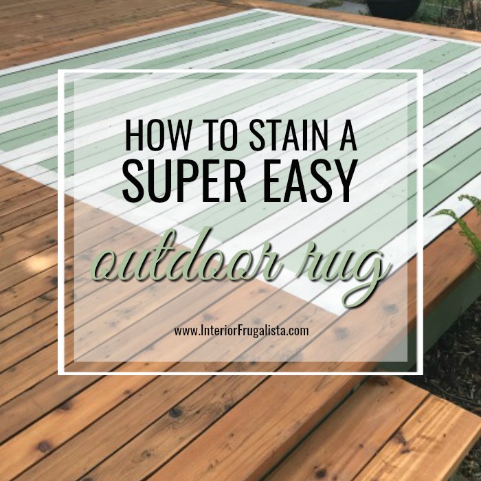 How to hand paint an outdoor faux area rug on a wood deck with stain. An easy DIY outdoor rug idea for creating a cozy conversation area on your deck!