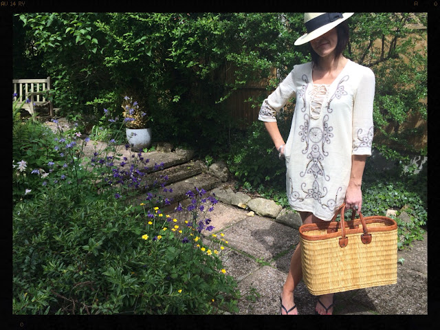 la Redoute Long Sleeved Dress With Embroidery and Studs My Midlife Fashion, Beach Looks, Panama, Basket, Havaianas