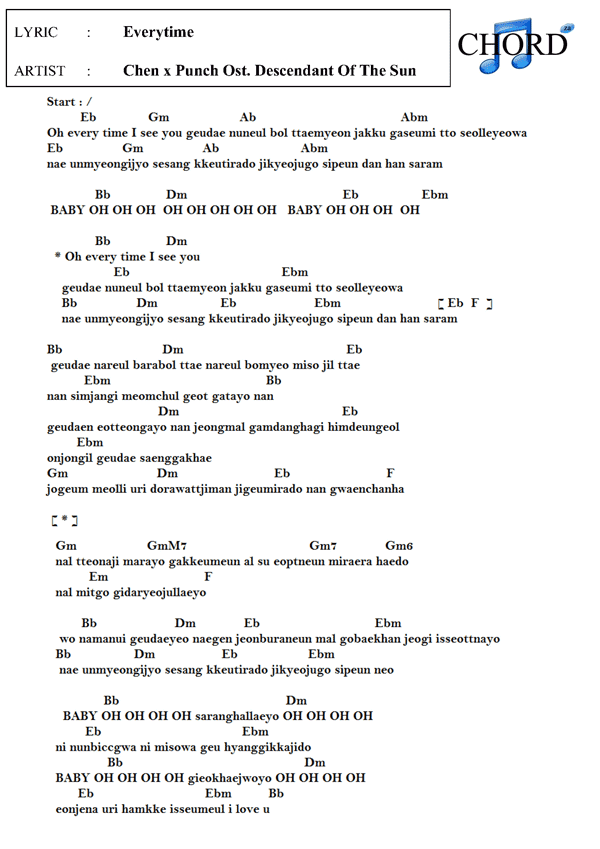 คอร์ด เนื้อเพลง Everytime Chen x Punch Chordza คอร์ดเพลง คอร์ดกีต้าร์