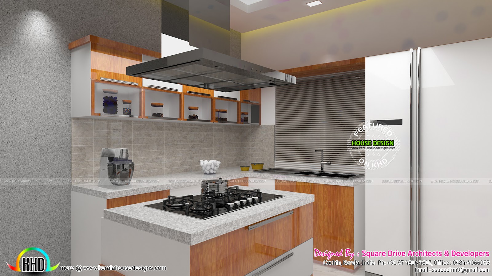 Open kitchen with dining and bedroom interior - Kerala Home Design and ...