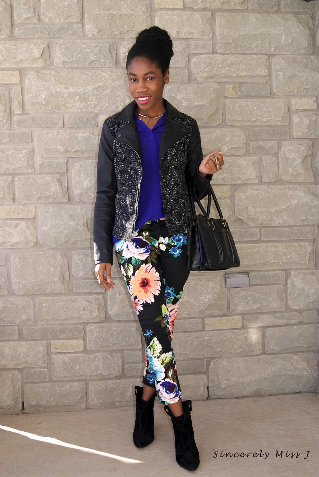 stylish pants with flowers to make your winter day shiny from toronto blogger 
